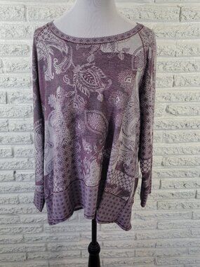 Sunday Women's Tunic Knit Size 2X Purple Paisley Long Sleeve Stretch PAI23E
